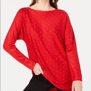 Inc Womens Wool Jeweled Sweater Red M